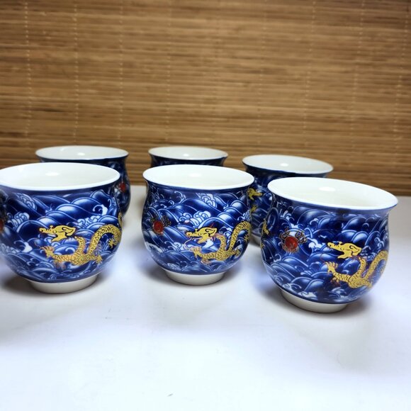 Chinese Golden Dragon Porcelain Teacups Set of 6 Double Wall Jingzhen - Picture 4 of 8